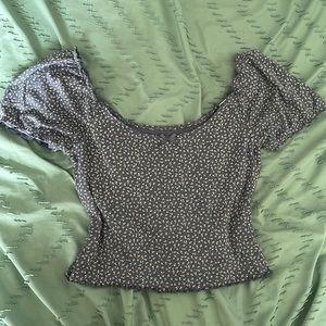 American Eagle Lettuce-Trim Floral Top